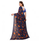 Seduva Women's Georgette Printed Saree With Unstitched Blouse 5.5Mtr (Blue)