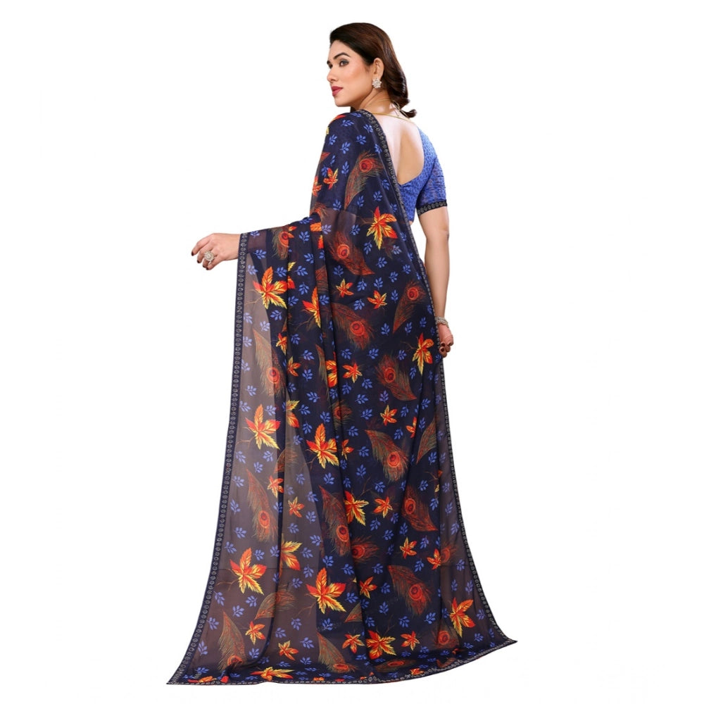 Seduva Women's Georgette Printed Saree With Unstitched Blouse 5.5Mtr (Blue)