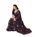 Seduva Women's Georgette Printed Saree With Unstitched Blouse 5.5Mtr (Blue)