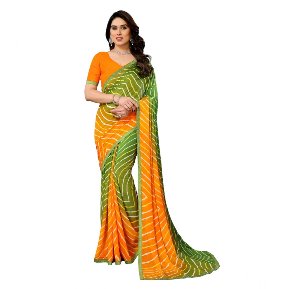 Seduva Women's Georgette Printed Saree With Unstitched Blouse 5.5Mtr (Green)