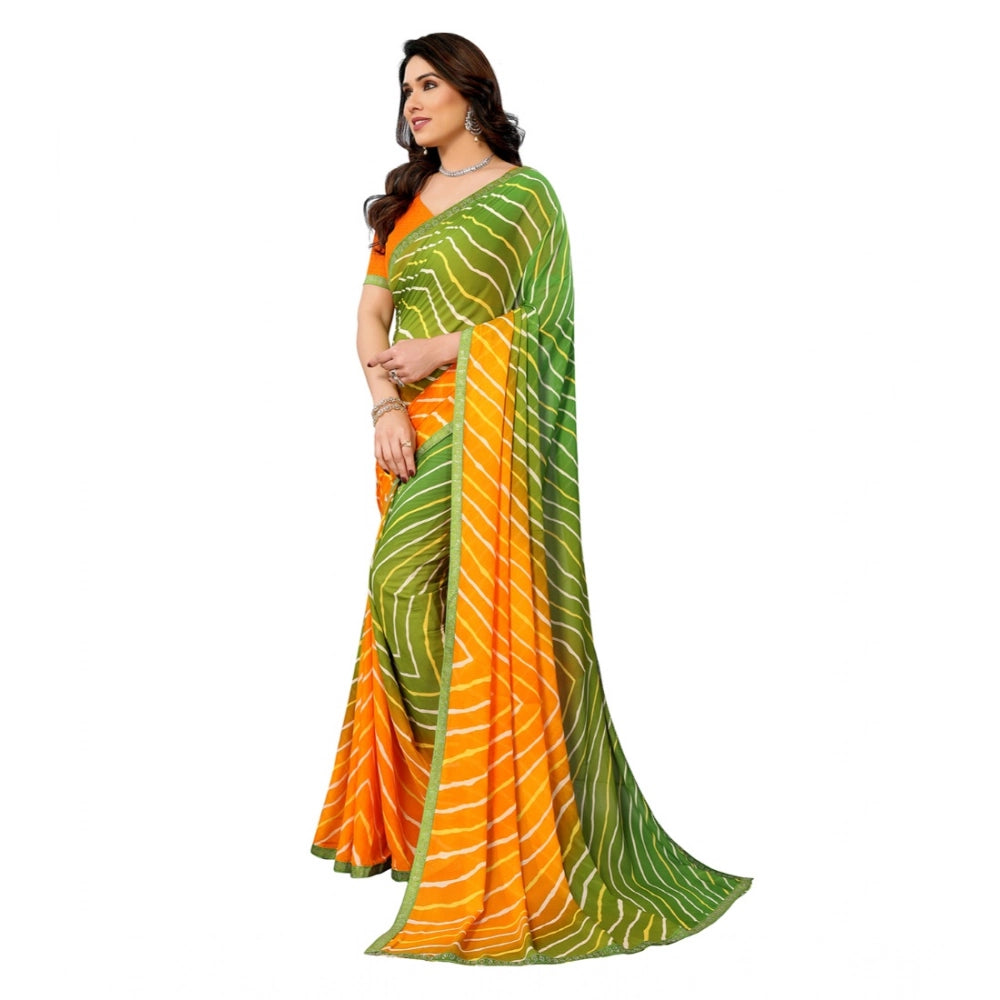 Seduva Women's Georgette Printed Saree With Unstitched Blouse 5.5Mtr (Green)