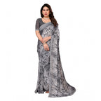 Seduva Women's Georgette Printed Saree With Unstitched Blouse 5.5Mtr (Grey)