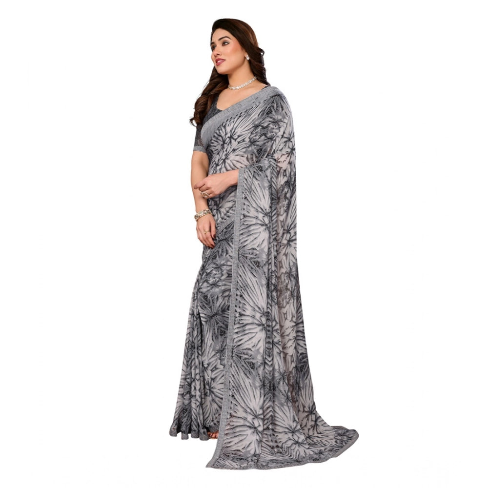 Seduva Women's Georgette Printed Saree With Unstitched Blouse 5.5Mtr (Grey)