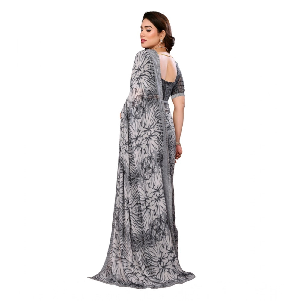 Seduva Women's Georgette Printed Saree With Unstitched Blouse 5.5Mtr (Grey)
