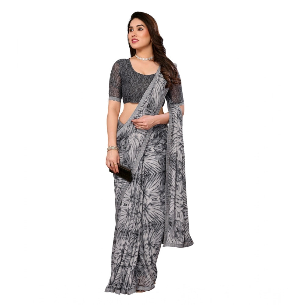 Seduva Women's Georgette Printed Saree With Unstitched Blouse 5.5Mtr (Grey)