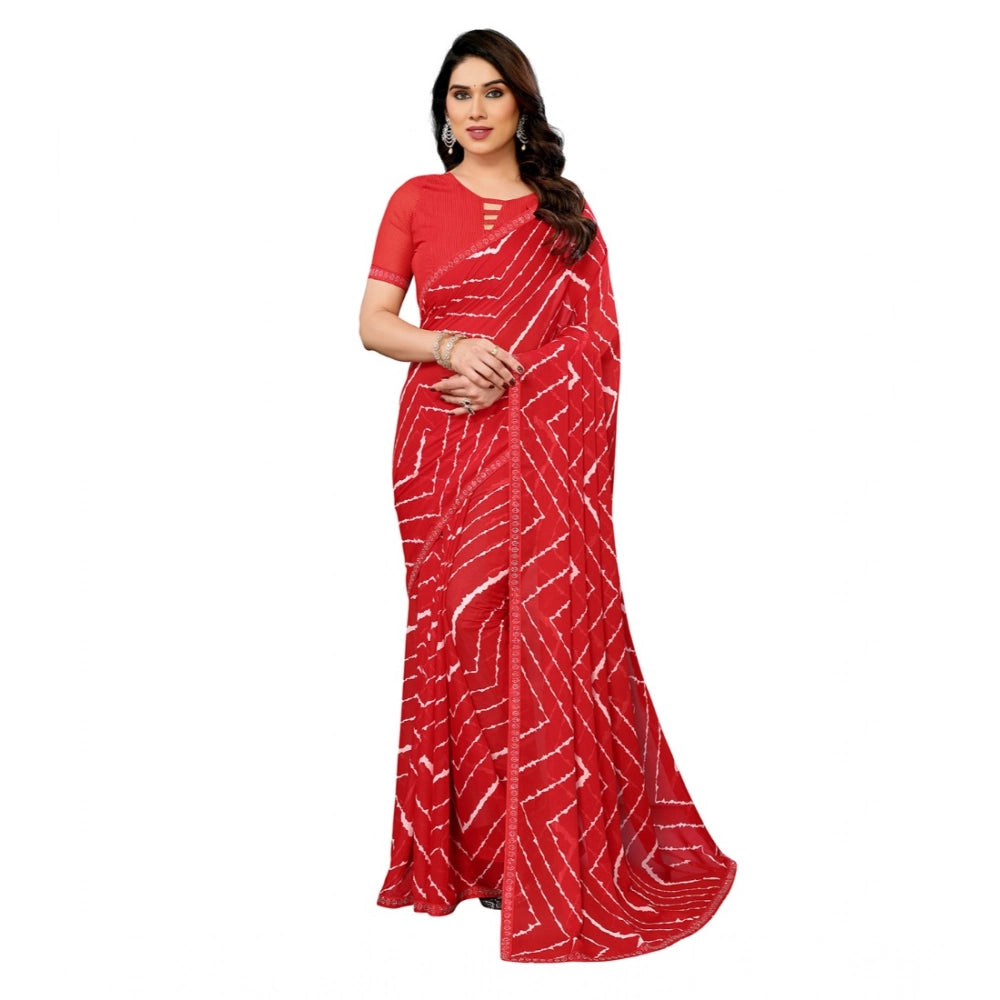Seduva Women's Georgette Printed Saree With Unstitched Blouse 5.5Mtr (Red)