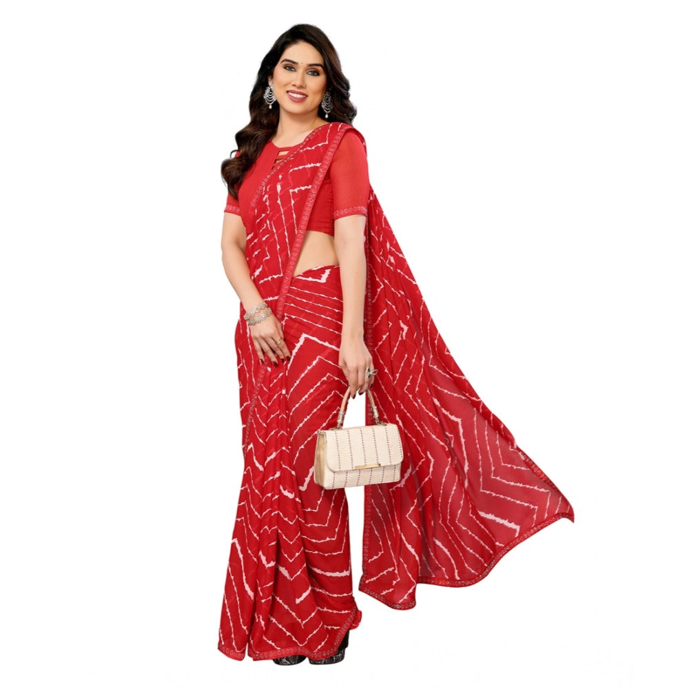 Seduva Women's Georgette Printed Saree With Unstitched Blouse 5.5Mtr (Red)