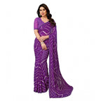 Seduva Women's Georgette Printed Saree With Unstitched Blouse 5.5Mtr (Purple)