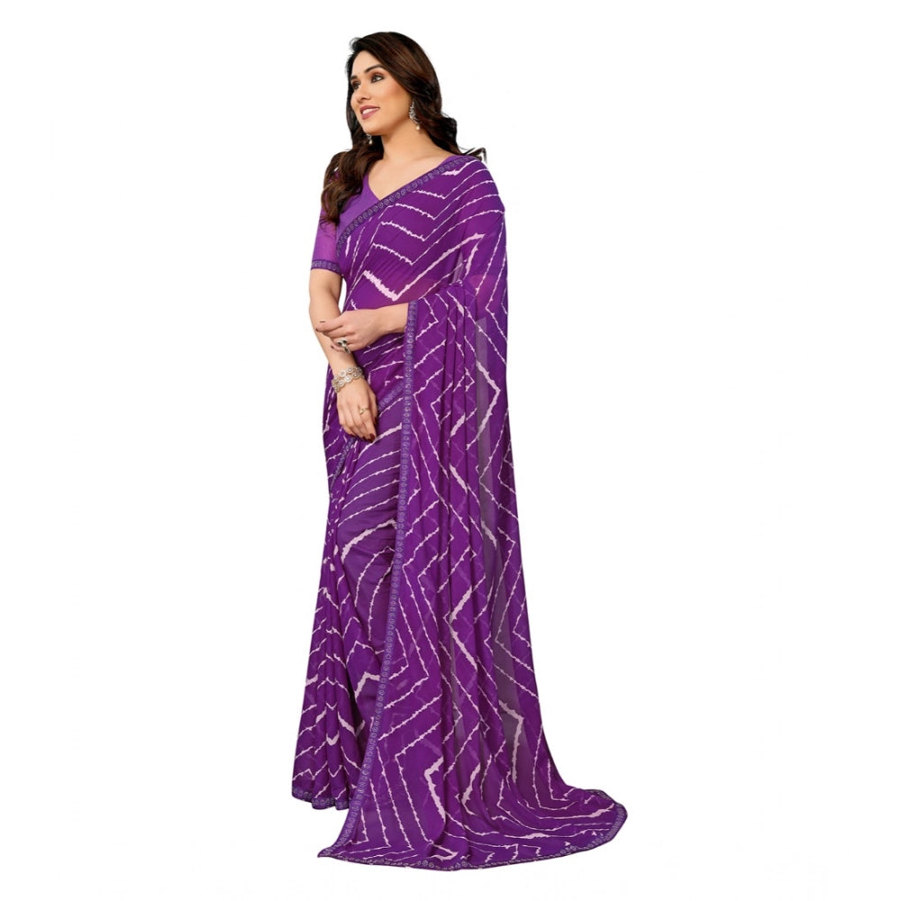 Seduva Women's Georgette Printed Saree With Unstitched Blouse 5.5Mtr (Purple)
