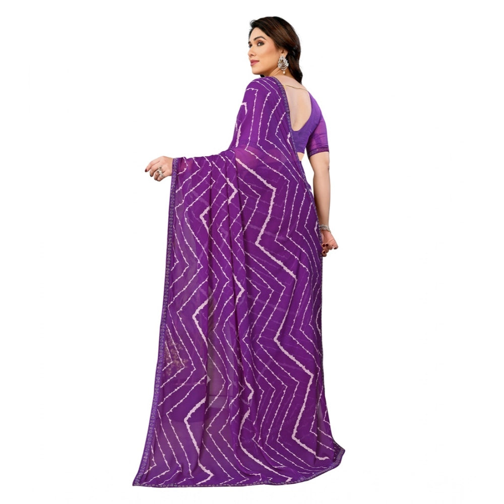 Seduva Women's Georgette Printed Saree With Unstitched Blouse 5.5Mtr (Purple)