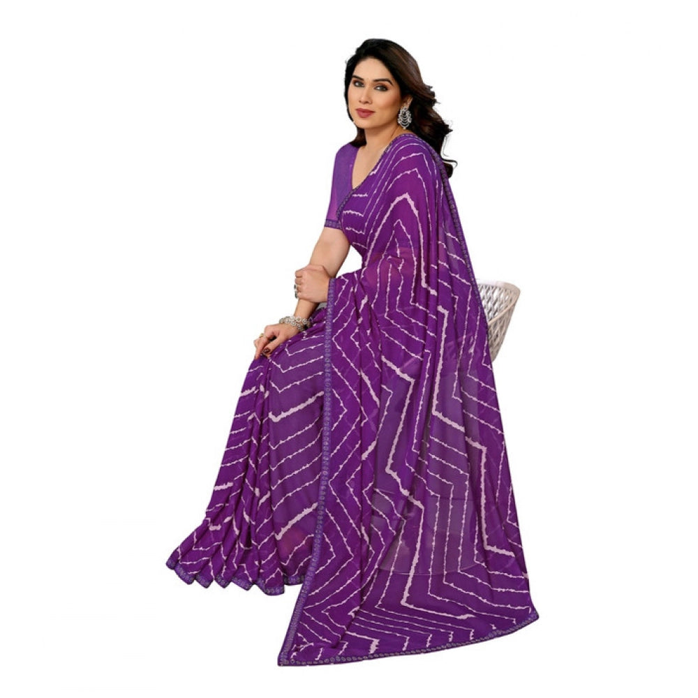 Seduva Women's Georgette Printed Saree With Unstitched Blouse 5.5Mtr (Purple)