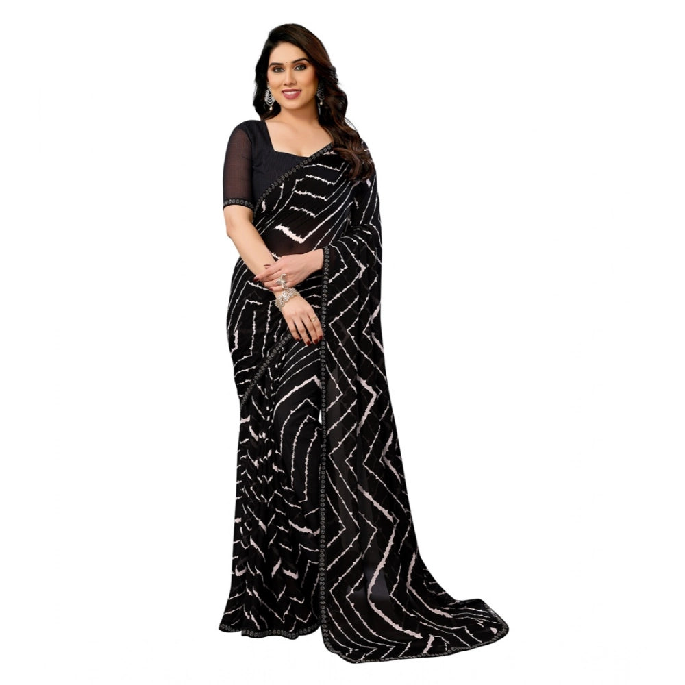 Seduva Women's Georgette Printed Saree With Unstitched Blouse 5.5Mtr (Black)