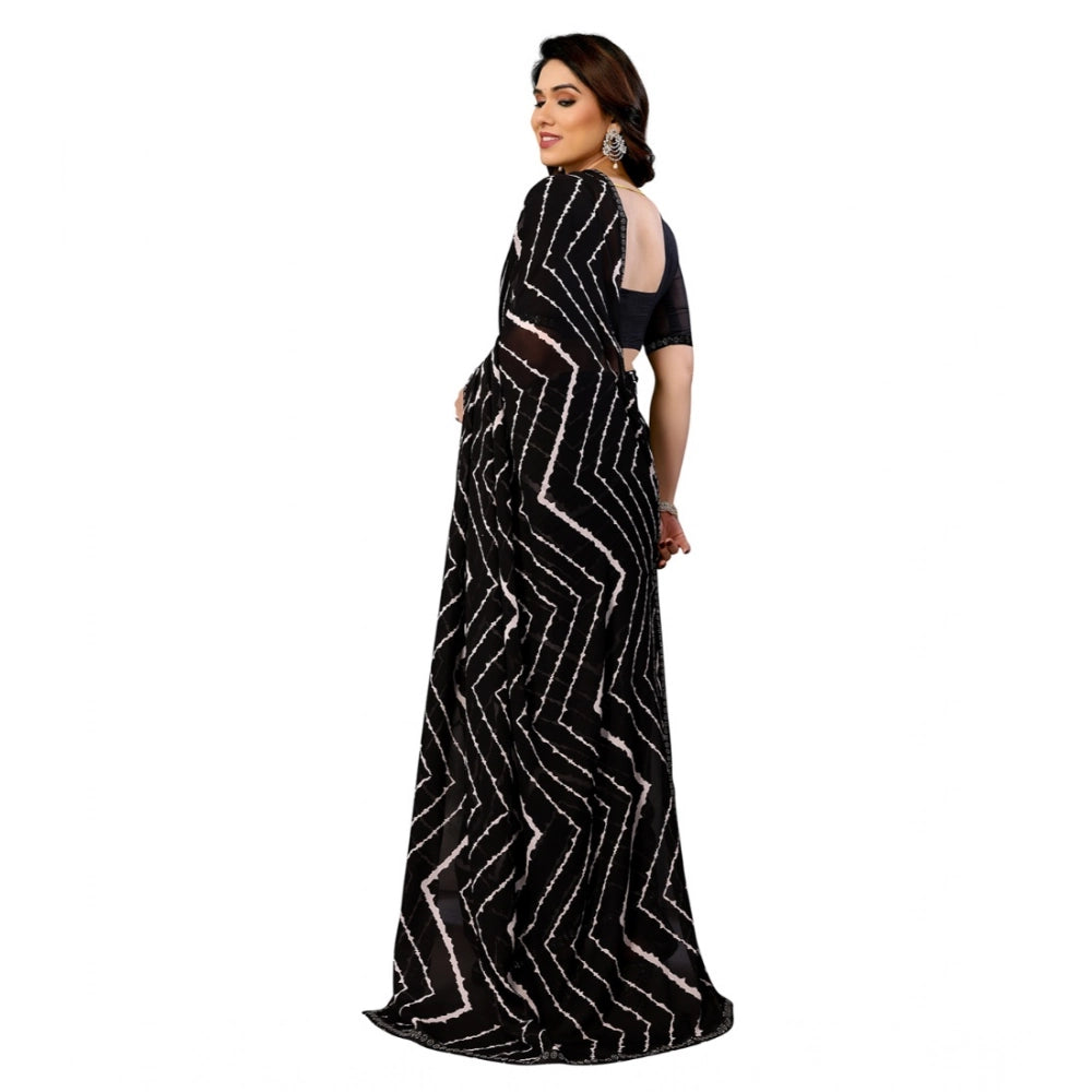 Seduva Women's Georgette Printed Saree With Unstitched Blouse 5.5Mtr (Black)
