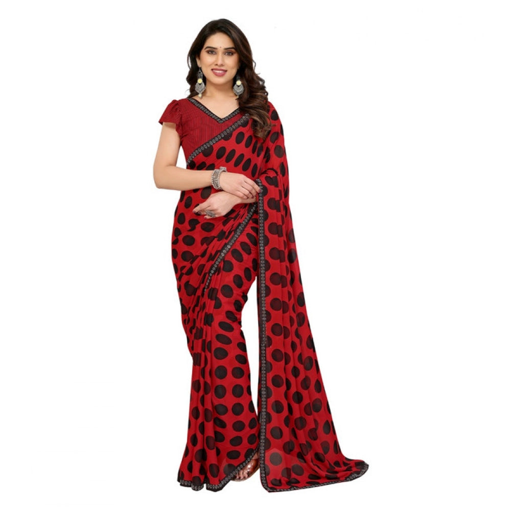 Seduva Women's Georgette Printed Saree With Unstitched Blouse 5.5Mtr (Red)