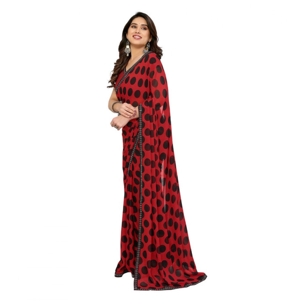 Seduva Women's Georgette Printed Saree With Unstitched Blouse 5.5Mtr (Red)