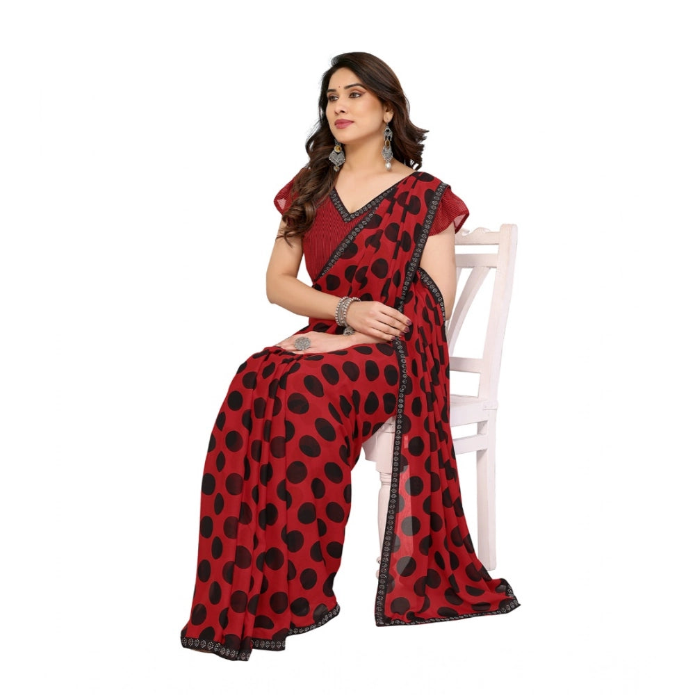 Seduva Women's Georgette Printed Saree With Unstitched Blouse 5.5Mtr (Red)