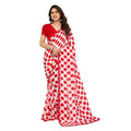 Seduva Women's Georgette Printed Saree With Unstitched Blouse 5.5Mtr (Red-White)