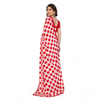 Seduva Women's Georgette Printed Saree With Unstitched Blouse 5.5Mtr (Red-White)