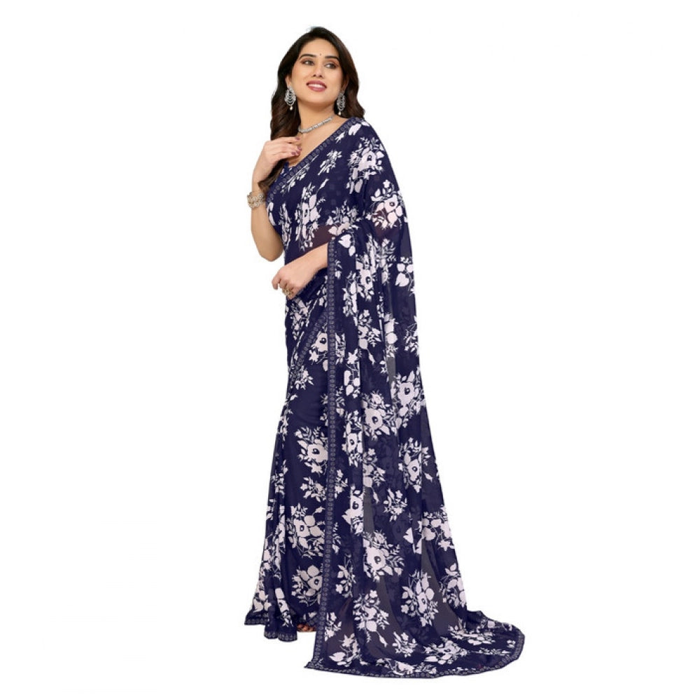 Seduva Women's Georgette Printed Saree With Unstitched Blouse 5.5Mtr (Navy Blue)