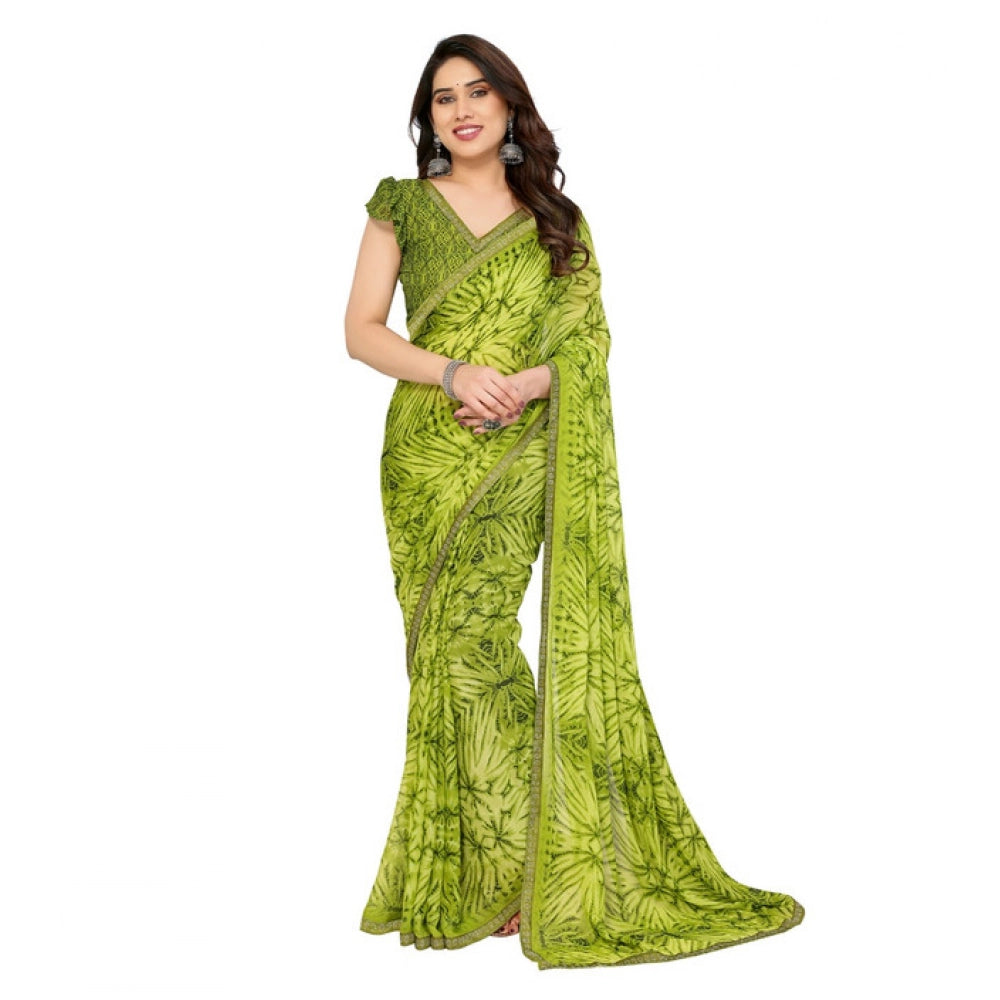 Seduva Women's Georgette Printed Saree With Unstitched Blouse 5.5Mtr (Mehendi Green)