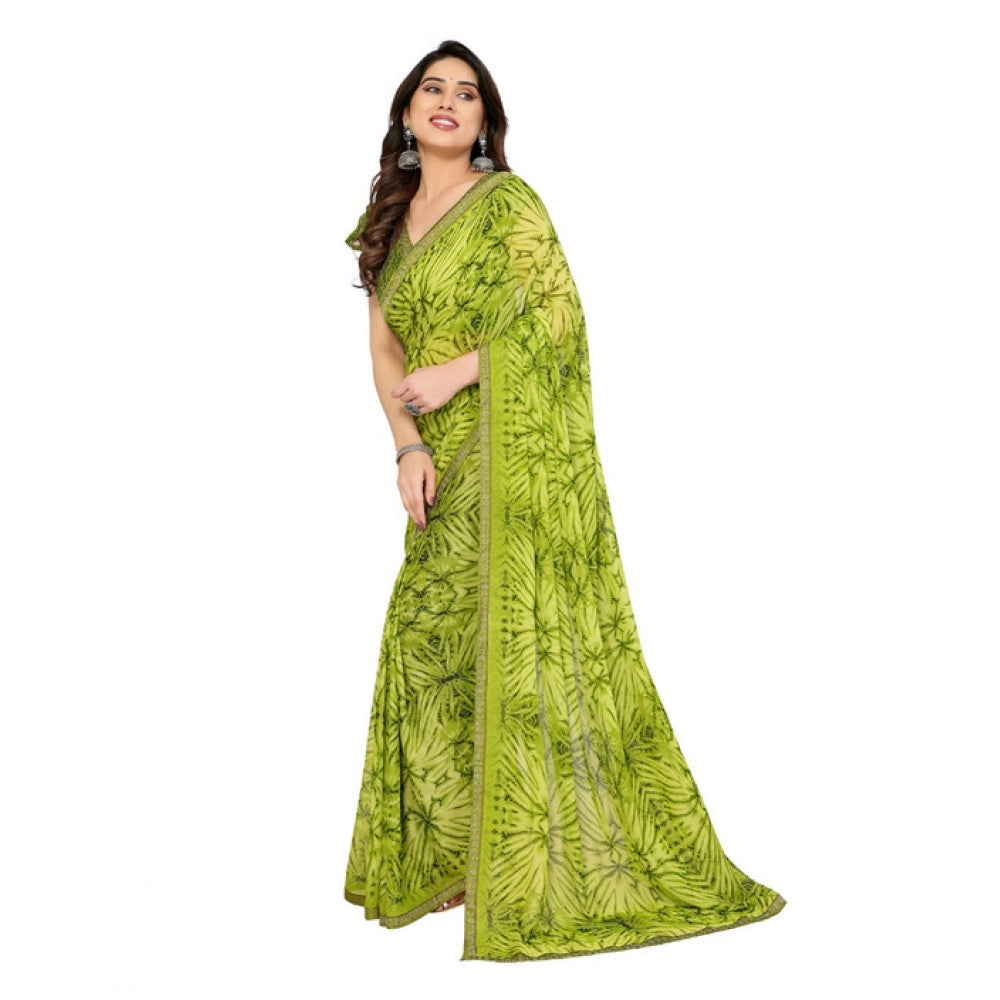 Seduva Women's Georgette Printed Saree With Unstitched Blouse 5.5Mtr (Mehendi Green)