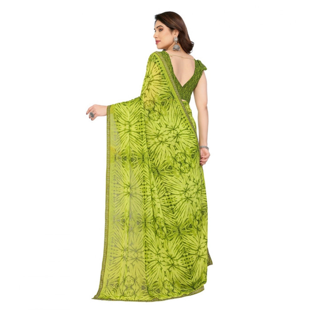 Seduva Women's Georgette Printed Saree With Unstitched Blouse 5.5Mtr (Mehendi Green)
