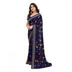 Seduva Women's Georgette Printed Saree With Unstitched Blouse 5.5Mtr (Navy Blue)
