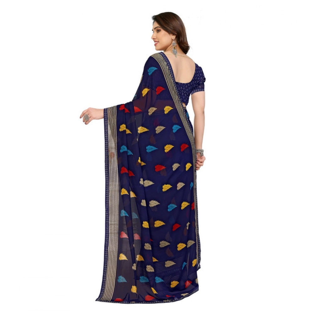 Seduva Women's Georgette Printed Saree With Unstitched Blouse 5.5Mtr (Navy Blue)