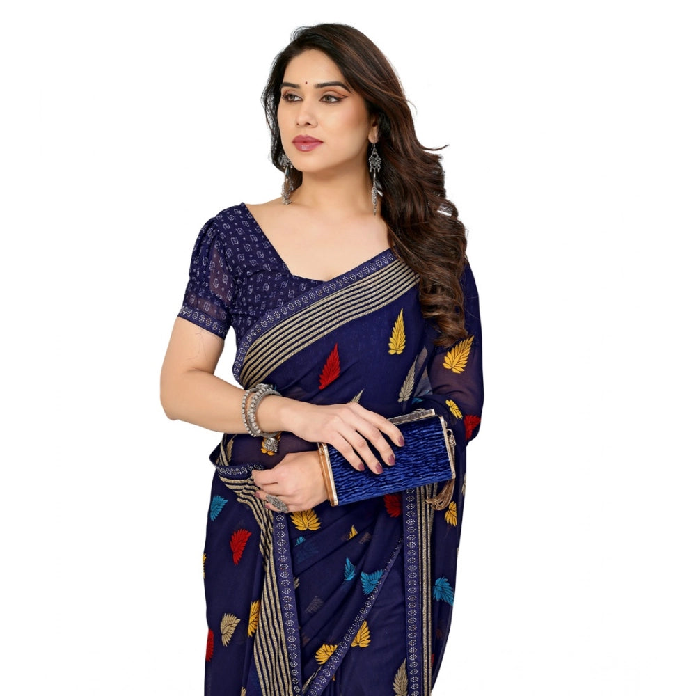Seduva Women's Georgette Printed Saree With Unstitched Blouse 5.5Mtr (Navy Blue)
