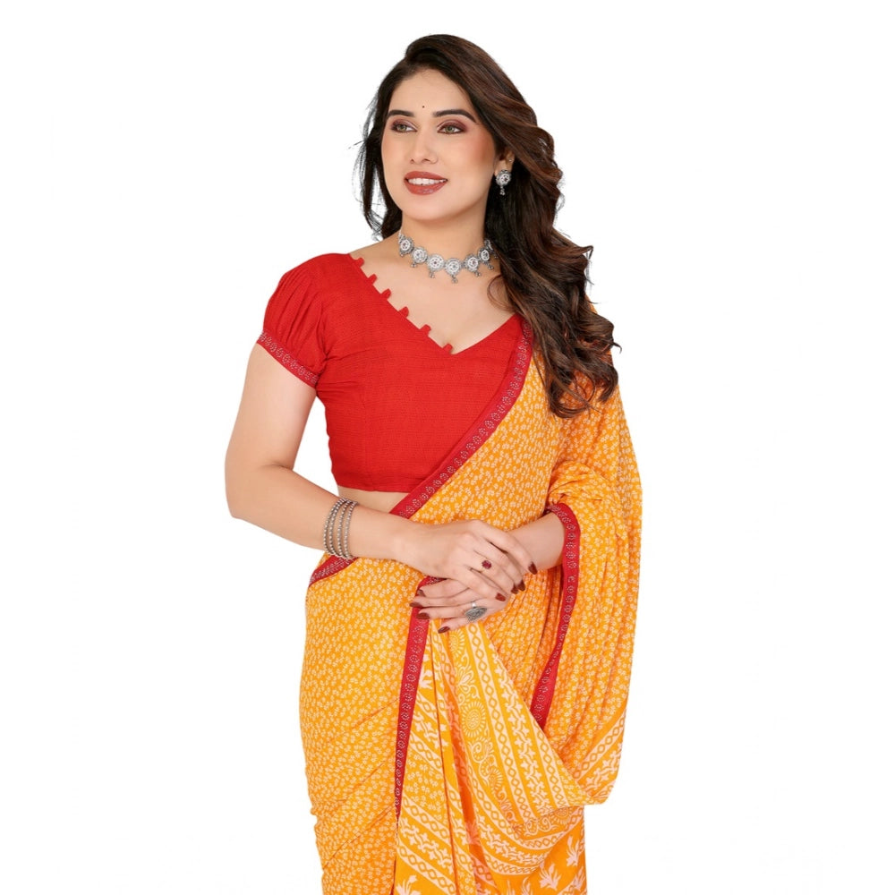 Seduva Women's Georgette Printed Saree With Unstitched Blouse 5.5Mtr (Yellow)
