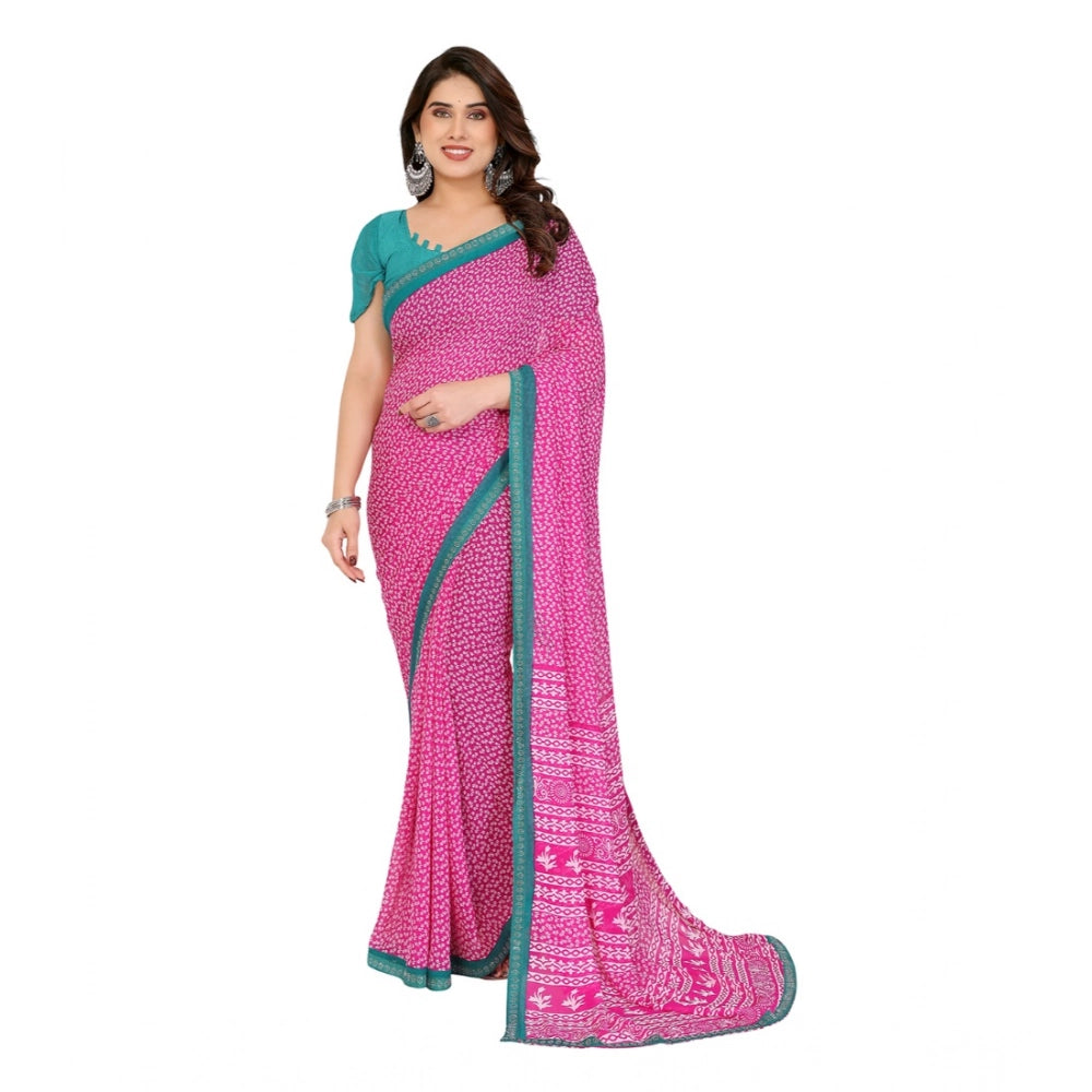 Seduva Women's Georgette Printed Saree With Unstitched Blouse 5.5Mtr (Pink)
