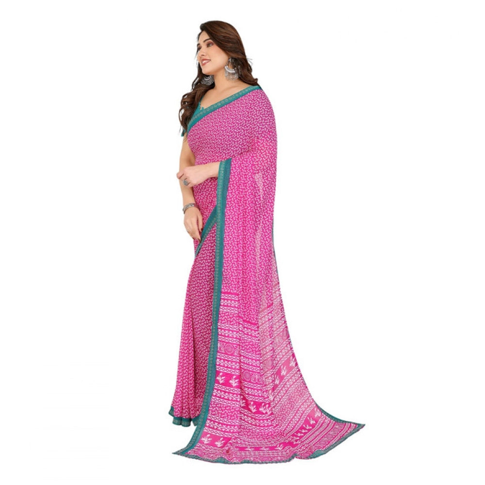 Seduva Women's Georgette Printed Saree With Unstitched Blouse 5.5Mtr (Pink)