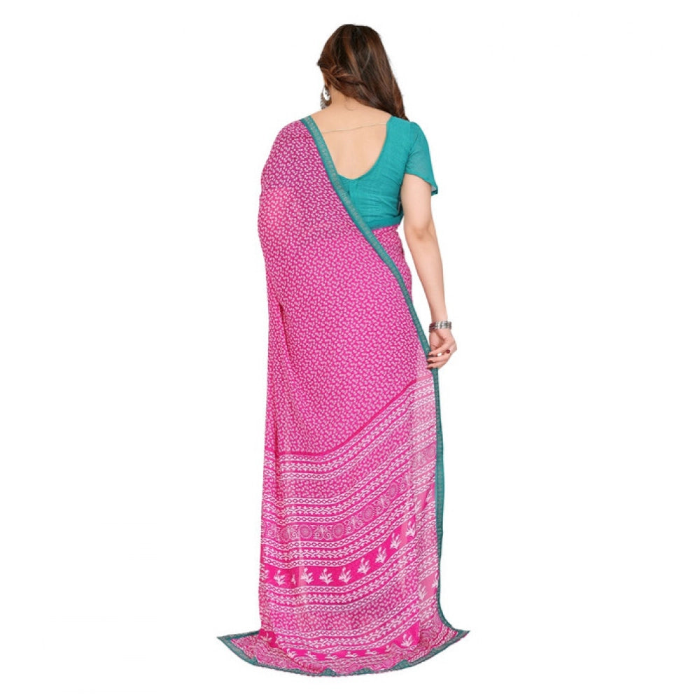 Seduva Women's Georgette Printed Saree With Unstitched Blouse 5.5Mtr (Pink)