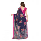 Seduva Women's Georgette Printed Saree With Unstitched Blouse 5.5Mtr (Blue)