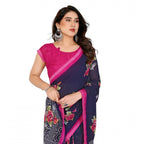 Seduva Women's Georgette Printed Saree With Unstitched Blouse 5.5Mtr (Blue)