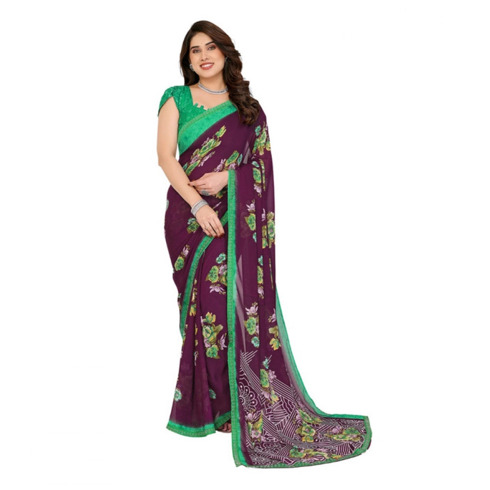 Seduva Women's Georgette Printed Saree With Unstitched Blouse 5.5Mtr (Maroon)