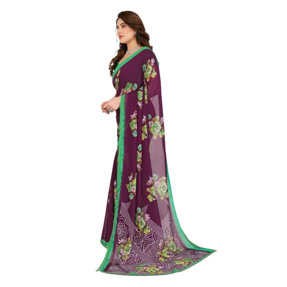 Seduva Women's Georgette Printed Saree With Unstitched Blouse 5.5Mtr (Maroon)