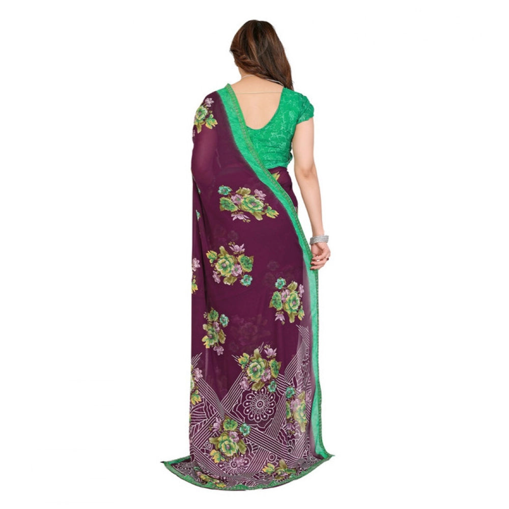Seduva Women's Georgette Printed Saree With Unstitched Blouse 5.5Mtr (Maroon)