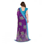 Seduva Women's Georgette Printed Saree With Unstitched Blouse 5.5Mtr (Purple)
