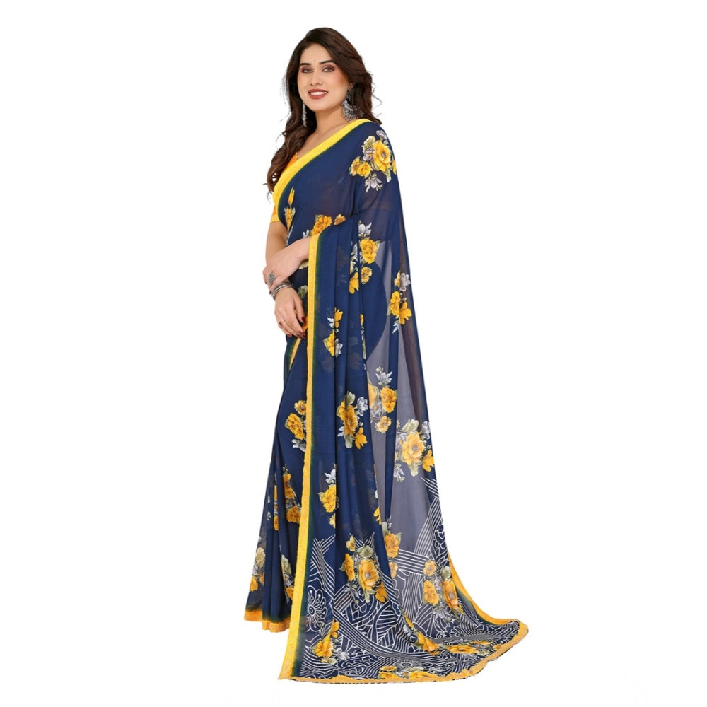 Seduva Women's Georgette Printed Saree With Unstitched Blouse 5.5Mtr (Blue)
