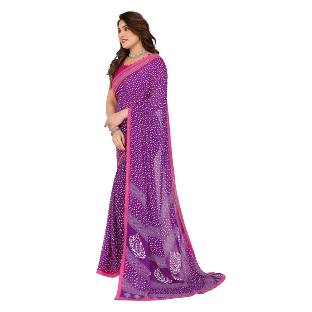 Seduva Women's Georgette Printed Saree With Unstitched Blouse 5.5Mtr (Purple)