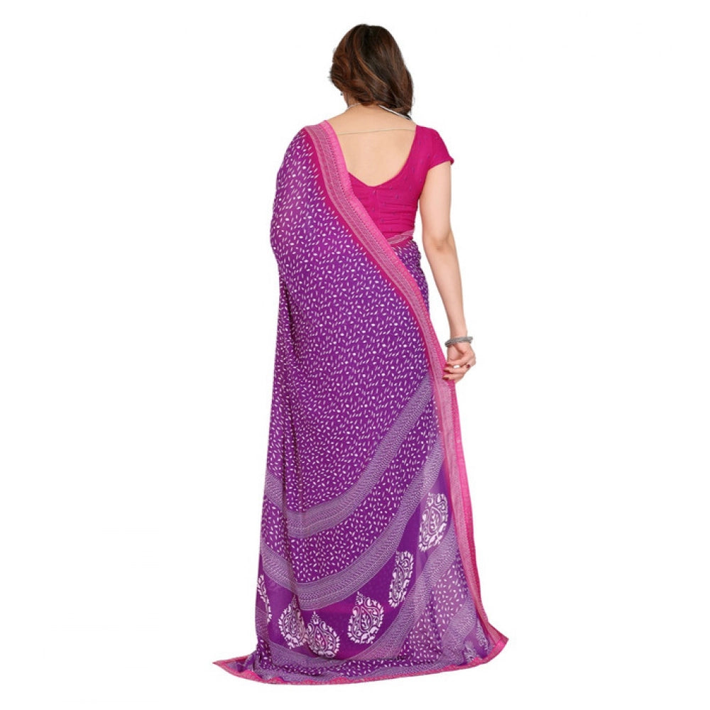 Seduva Women's Georgette Printed Saree With Unstitched Blouse 5.5Mtr (Purple)