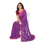 Seduva Women's Georgette Printed Saree With Unstitched Blouse 5.5Mtr (Purple)