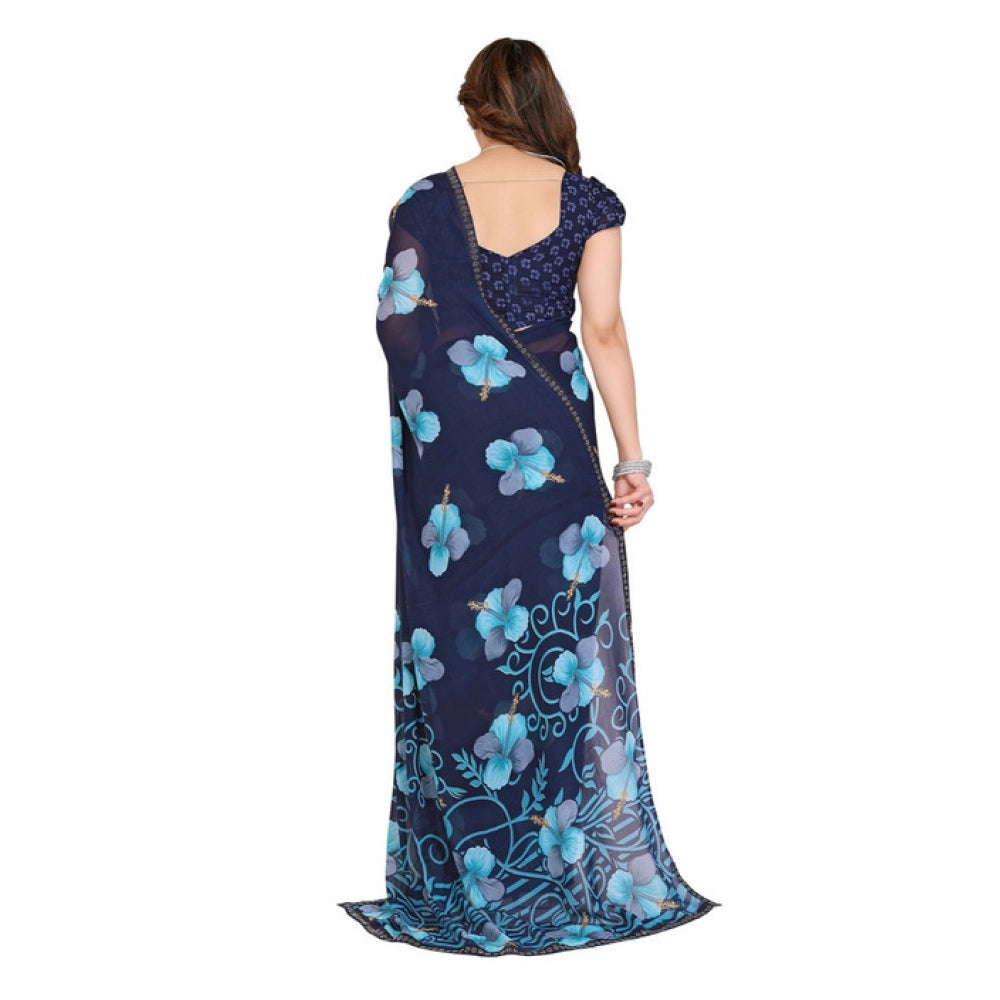 Seduva Women's Georgette Printed Saree With Unstitched Blouse 5.5Mtr (Navy Blue)