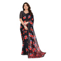 Seduva Women's Georgette Printed Saree With Unstitched Blouse 5.5Mtr (Black)