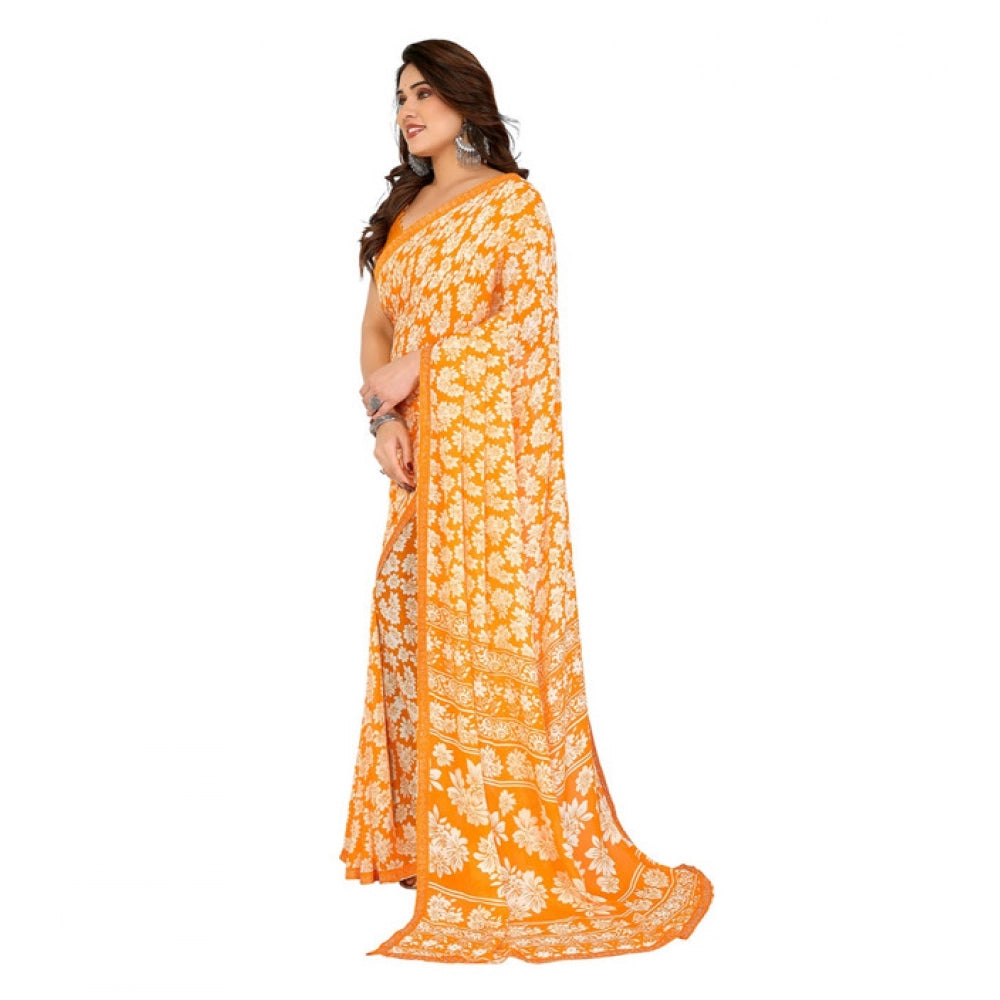 Seduva Women's Georgette Printed Saree With Unstitched Blouse 5.5Mtr (Yellow)