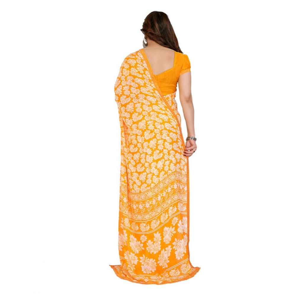 Seduva Women's Georgette Printed Saree With Unstitched Blouse 5.5Mtr (Yellow)