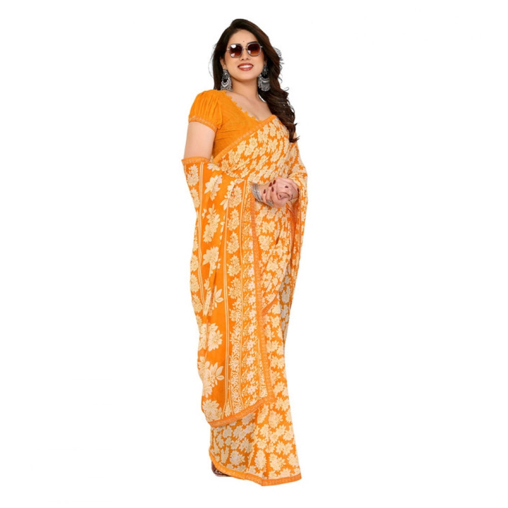 Seduva Women's Georgette Printed Saree With Unstitched Blouse 5.5Mtr (Yellow)