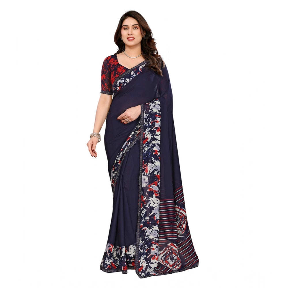 Seduva Women's Georgette Printed Saree With Unstitched Blouse 5.5Mtr (Navy Blue)