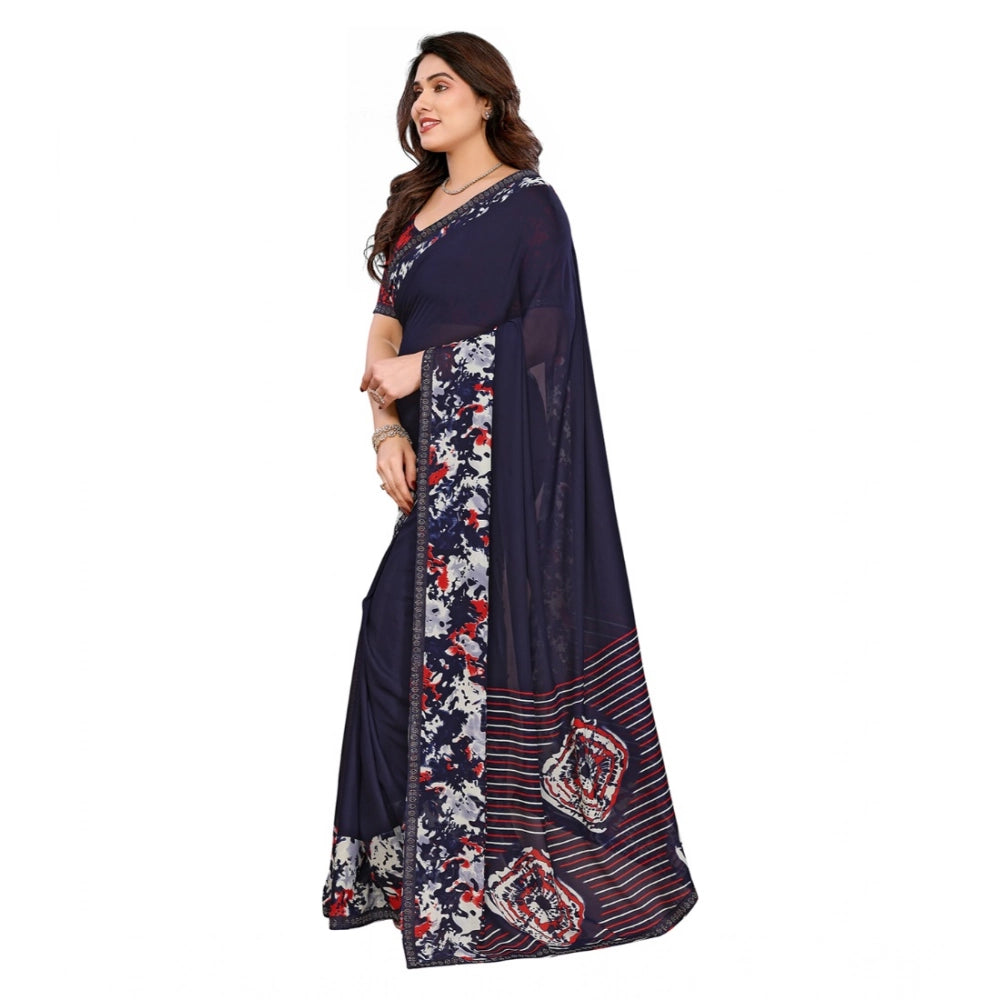 Seduva Women's Georgette Printed Saree With Unstitched Blouse 5.5Mtr (Navy Blue)